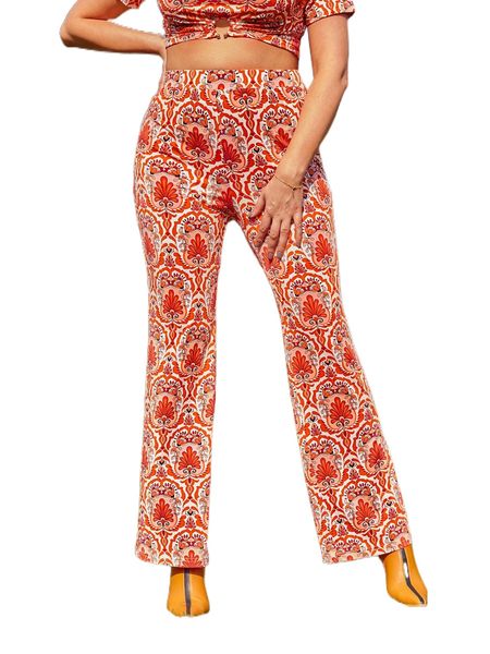

plus floral high waist pants v1wj#, Black