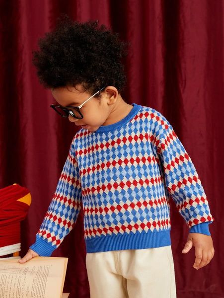 

toddler boys argyle pattern drop shoulder sweater she02, Blue
