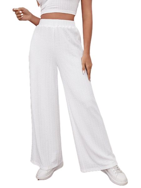 

solid wide leg pants 69z3#, Black;white