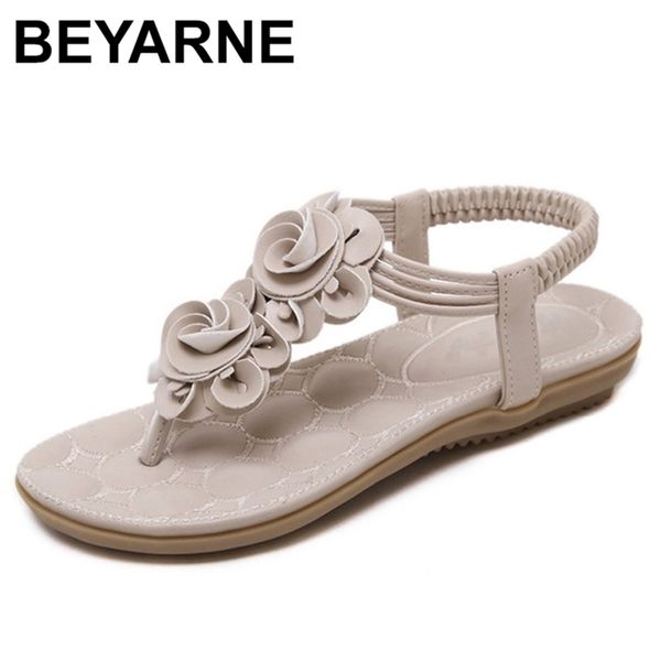 

beyarne women summer casual bohemia flat sandals shoes woman flower flip flop sweet beach sandals shoes size 35-41 220406, Black