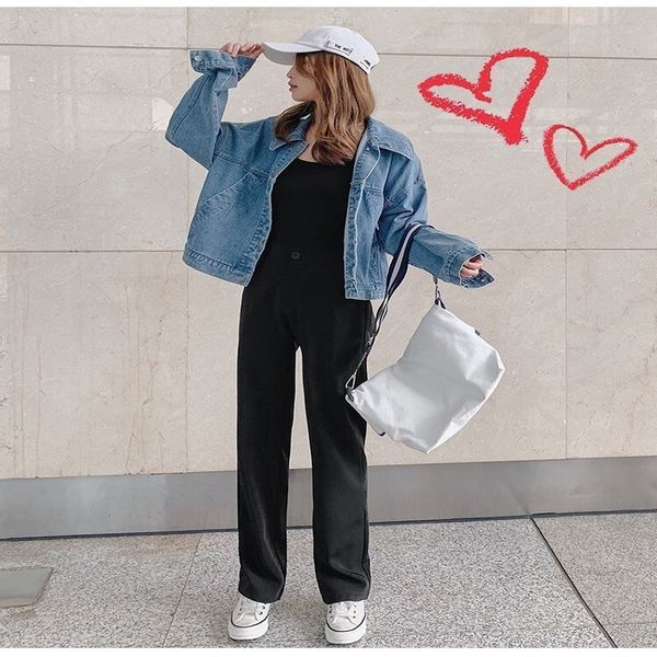 

js1362jsummer trendy one button skinny pants wide leg 201109, Black