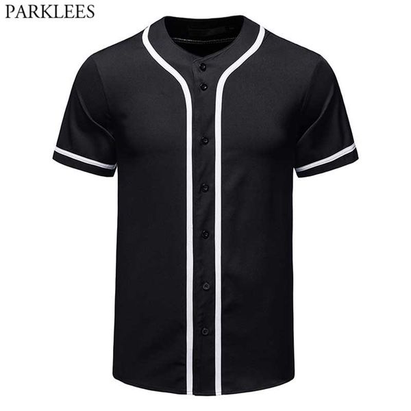 

mens black button down baseball jersey team uniform hip hop baseball t shirt harajuku hip hop swag streetwear tee shirt homme 220429, White;black