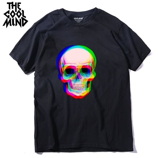 

coolmind qi0410a 100% cotton short sleeve skull men t shirt casual loose summer mens tshirt male t-shirt tmens tee shirts 220520, White;black