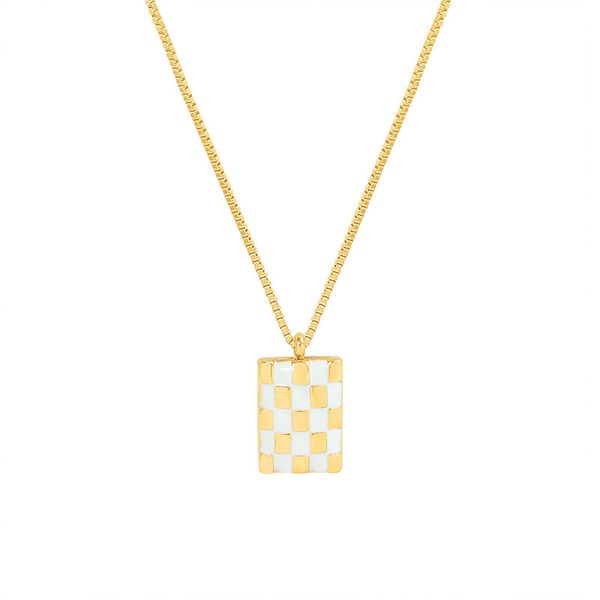 

pendant necklaces ins hip stainless steel grid necklace 18k gold plated white for women trendy jewelry gift, Silver