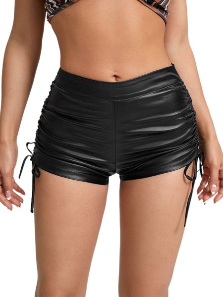 

ruched drawstring side denim shorts n32c#, White;black
