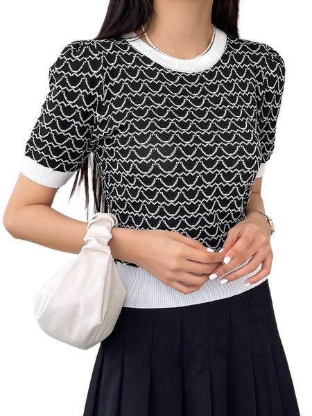 

dazy geo pattern puff sleeve tee 238j#, White