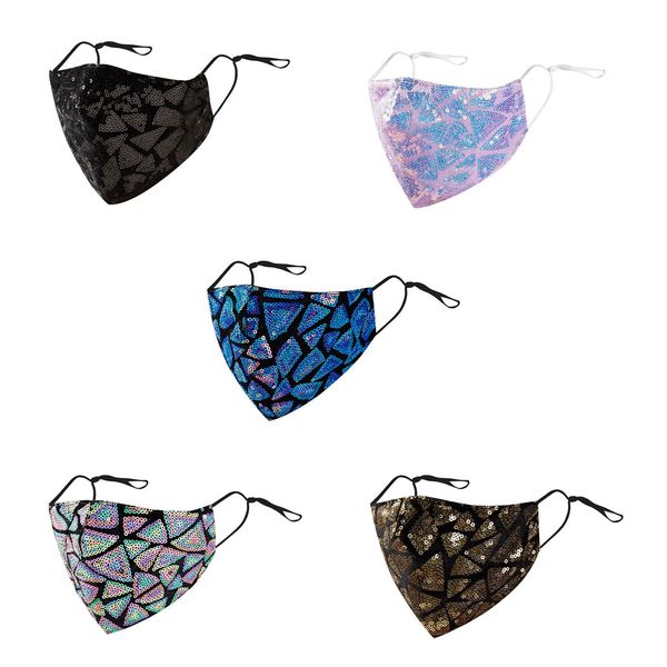 

reusable sequin cloth face masks with adjustable ear loops and filter pocket for adult
