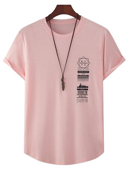 

men slogan graphic curved hem tee without necklace i0bc#, White;black