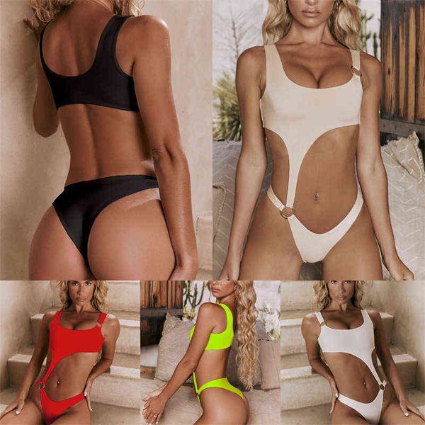 

2022 solid leaf color one-piece swimsuit women's bikini multicolor nylon 2216, White;black