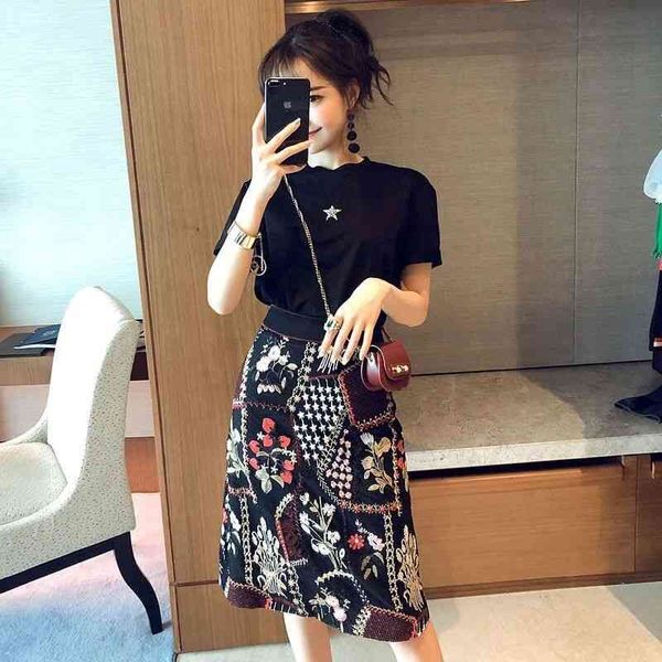 

two piece dress 2022 summer celebrities light mature style temperament, slim fragrance fashion embroidered skirt, two-piece suit, female 37p, White