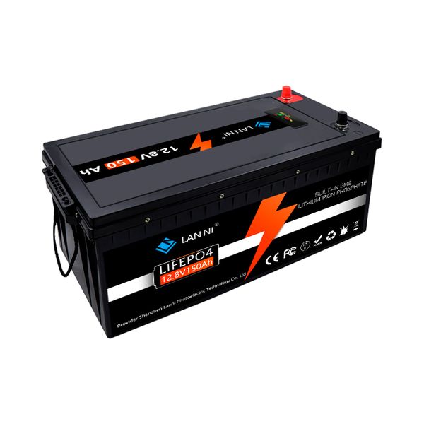 Batteria LiFePO4 12V150AH guscio in gomma grande, display BMS integrato, utilizzato per carrello da golf, carrello elevatore, inverter, camper