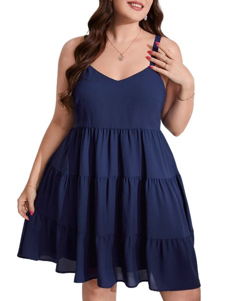 

plus ruffle hem cami dress n1c7#, Black
