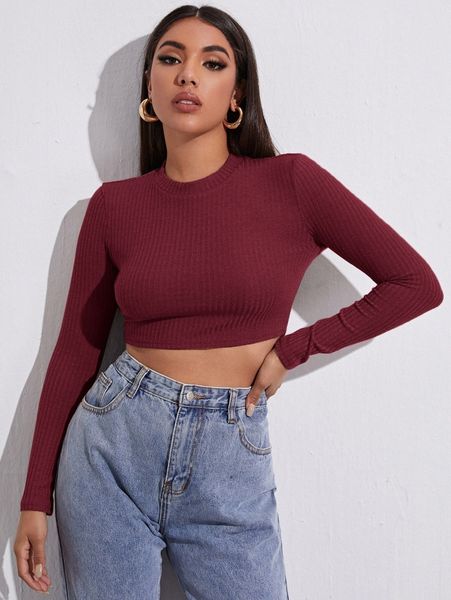 

crop rib-knit slim tee i0jq#, White