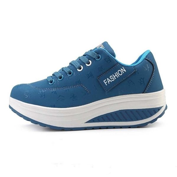 Moda Marca Vestido Sapatos Mulheres Plataforma Sneaker Low Tops Elastic Banda Design de couro Senhora Aumentar Sapatos de Rocking Fitness Casual Running Trainers EU 35-42