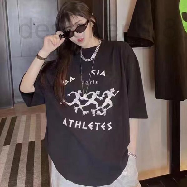 

women's t-shirt designer bal22 summer new runner letter simple style print loose round neck short sleeve t-shirt 34ec, White