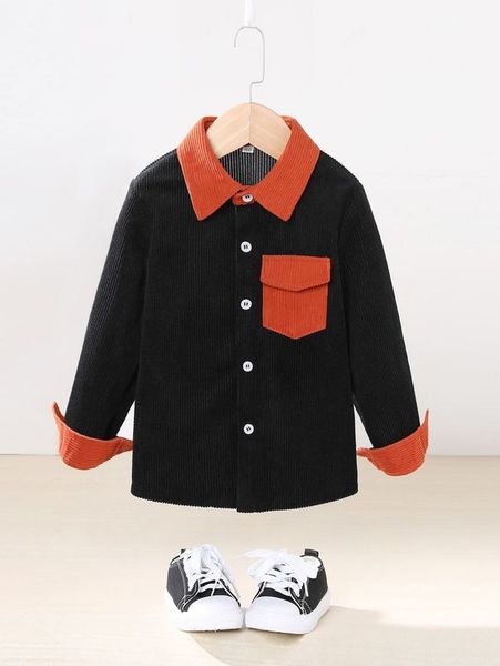 

toddler boys contrast collar corduroy coat she, Blue;gray