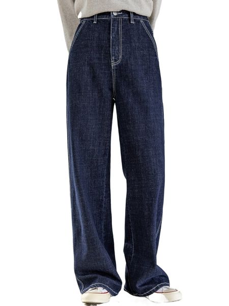 

dazy-less slant pocket stitching wide leg jeans without belt b5zp#, Blue