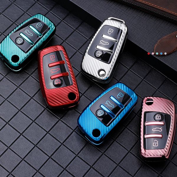 

tpu car flip key cover case shell for audi a3 8l 8p a4 b6 b7 b8 a6 c5 c6 4f rs3 q3 q7 tt 8l 8v s3 key bag holder accessories