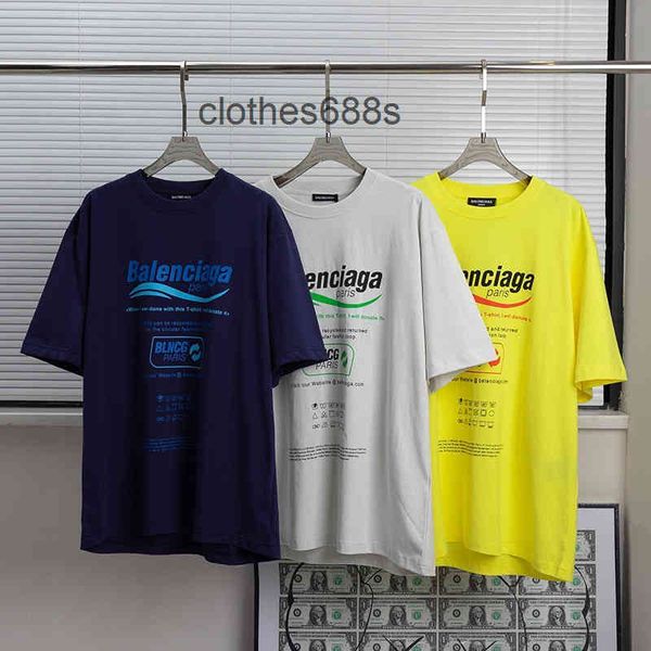 

designer tshirts balencaigass men sweaters correct 2022ss spring and summer new trend paris environmental wave loose versatile short sle, White;black
