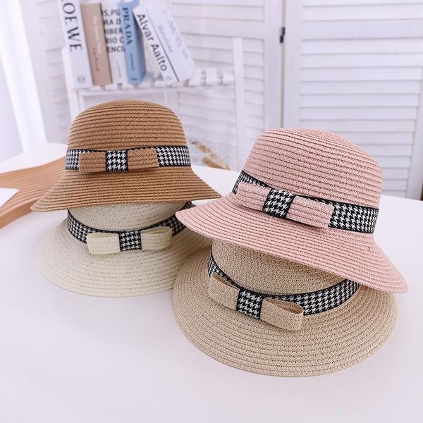 

berets parent child summer bow bucket straw hat sun protection hats for women girls breathable visor cap beach women's panama, Blue;gray