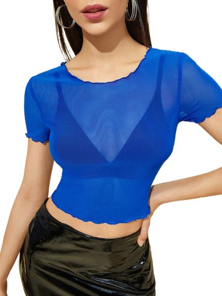 

lettuce trim sheer mesh crop without bra v4yt#, White