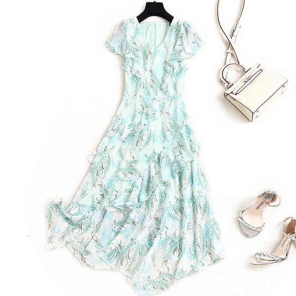 

casual dresses export to japan big brand tail order counter shopping mall label cutting off orphan summer high waist v-neck chiffon dress wo, Black;gray