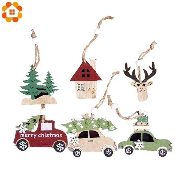 3PCSSet legno CarDeerTree pendenti ornamenti di Natale artigianato in legno albero di Natale regalo per bambini decorazione del partito Y201020