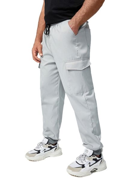 

extended sizes men drawstring waist cargo pants w0dp#, Black