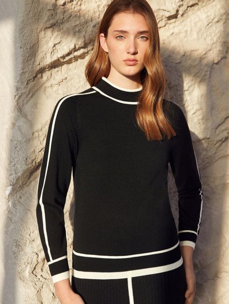 

motf premium wool mix contrast trim sweater q4bj#, White;black