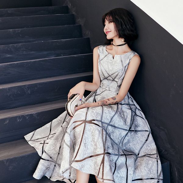 

formal dress ladybeauty new arrival luxury scoop collar sleeveless embroidery zipper cocktail dresses a-line tea length dresses, Black