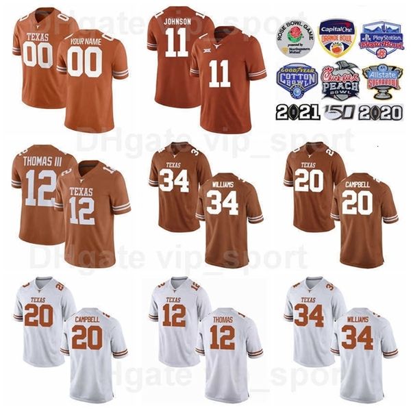 Chen37 NCAA Texas Longhorns College 20 Earl Campbell Jersey Uomo Calcio 10 Vince Young 34 Ricky Williams 11 Sam Ehlinger 98 Brian Orakpo 12 Thomas