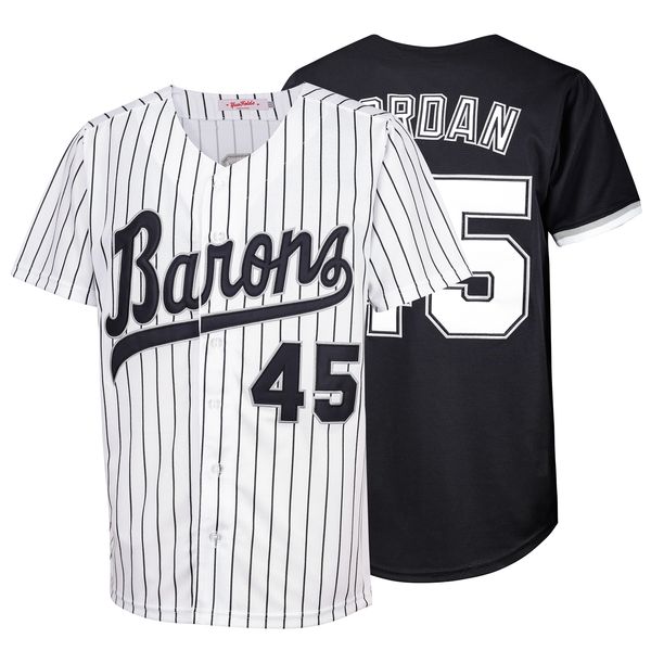 Camisa de beisebol retrô Birmingham Barons #45 costurada em preto e branco