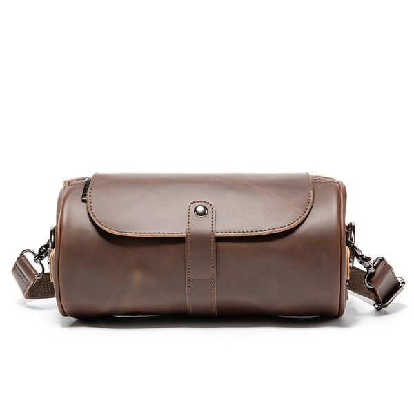 

male large capacity cylinder bag leather men's shoulder small satchel