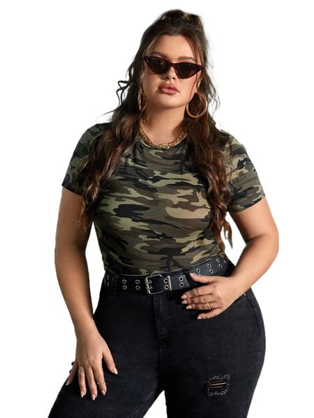 

plus camo print tee f4uc#, Black