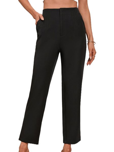 

solid slant pocket tapered pants u18i#, Black;white