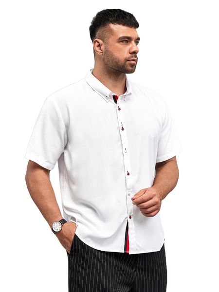 

extended sizes men contrast placket button down shirt g4gz#, White;black