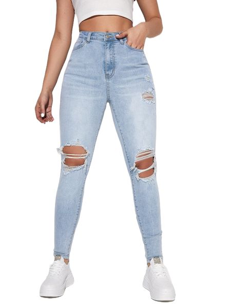 

high waist ripped skinny jeans b6oc#, Blue