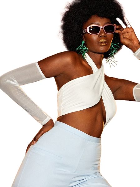 

x tania orellana criss cross halter with movable sleeves k8hj#, White