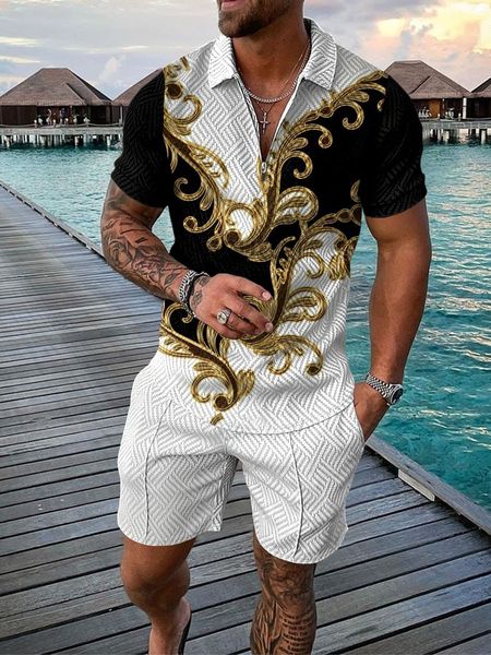 

fashion men's casual tracksuits print short sleeve shirt loose suit tracksuits for men summer hawaii outfits sets two piece and shorts, Gray