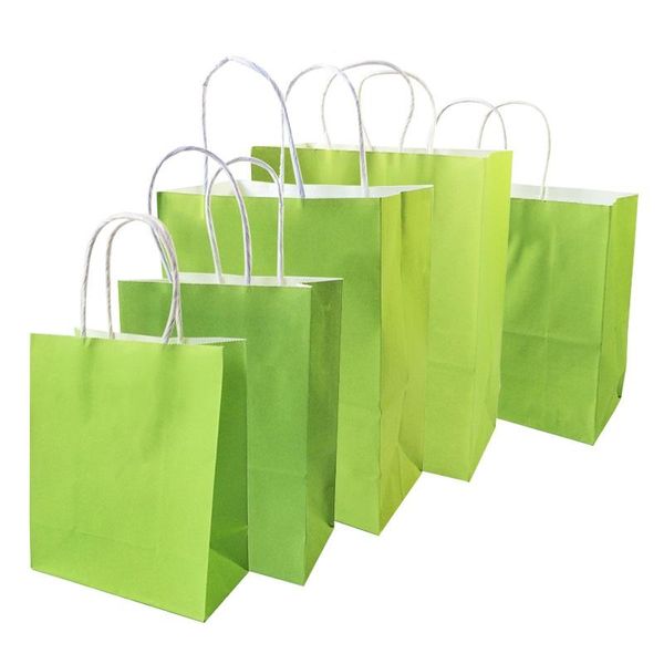 PCS de embrulho de presente/lote festival Kraft Bag Sacos de compras verde Diy Multifunction Recyclable Paper com alças 5 tamanho opcionalGift