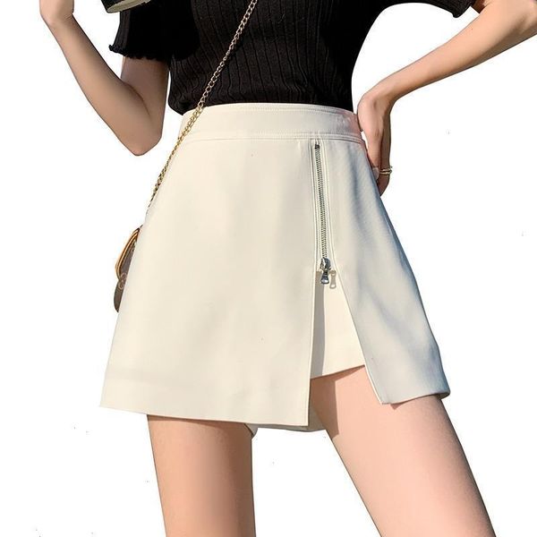 

black white women summer pu leather shorts skirts zipper high waist casual kawaii falda saia korean school skirt short, White;black