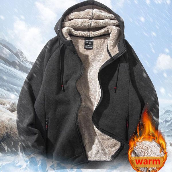 Felpe con cappuccio da uomo Felpe da uomo di spessore 2022 Inverno Plus Velluto Tenere al caldo Cerniera maschile Studente Nero Grigio Taglia 6XL 7XL 8XL H35Uomo