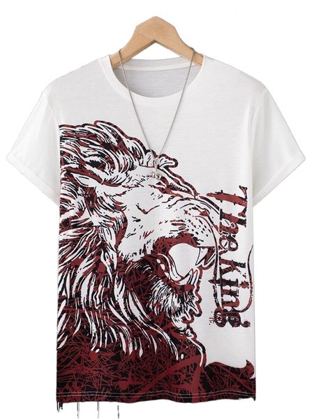 

men random lion & letter graphic tee b67i#, White;black