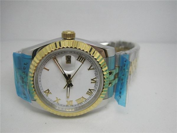 

classic woman watch date clock mechanical automatic movement stainless steel watches 36mm white face hardlex glass 188, Slivery;golden