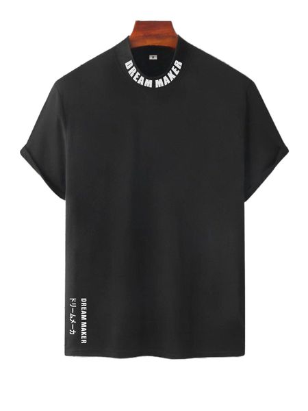 

men japanese letter graphic mock neck tee g9tm#, White;black