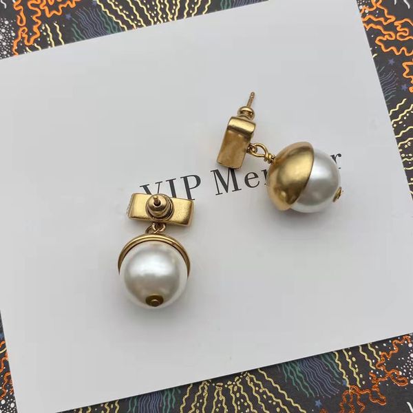 

street fashion women earrings luxury designer jewelry pearl earring ladies ear studs retro designers, Golden;silver