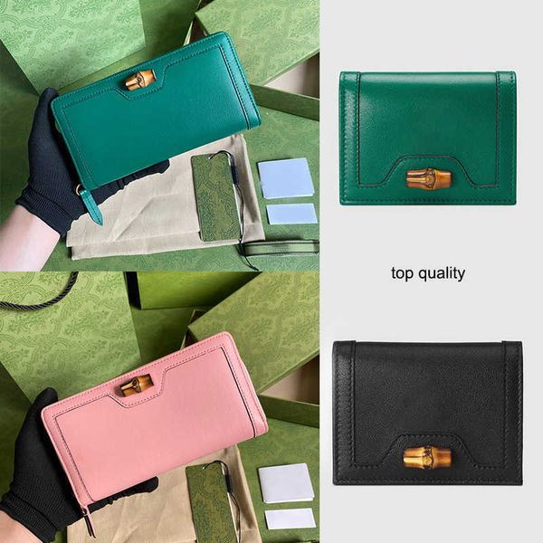 

designer diana bamboo zippy wallet genuine leather credit card bag fashion black pink lady long pures, Red;black