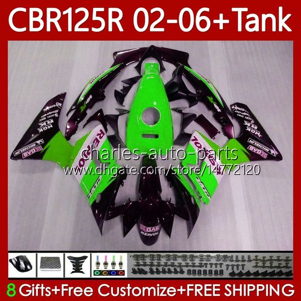 CORPO + Capa de Tanque para Honda CBR-125R 125cc CB125RR CBR 125 R CC 02-06 Bodywork 124No.21 CBR-125 CBR125R 02 03 04 05 06 CBR 125R 2002 2003 2004 2005 2006 Repsol Green Feeding