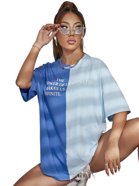 

slogan graphic drop shoulder two tone t-shirt z2v2#, White