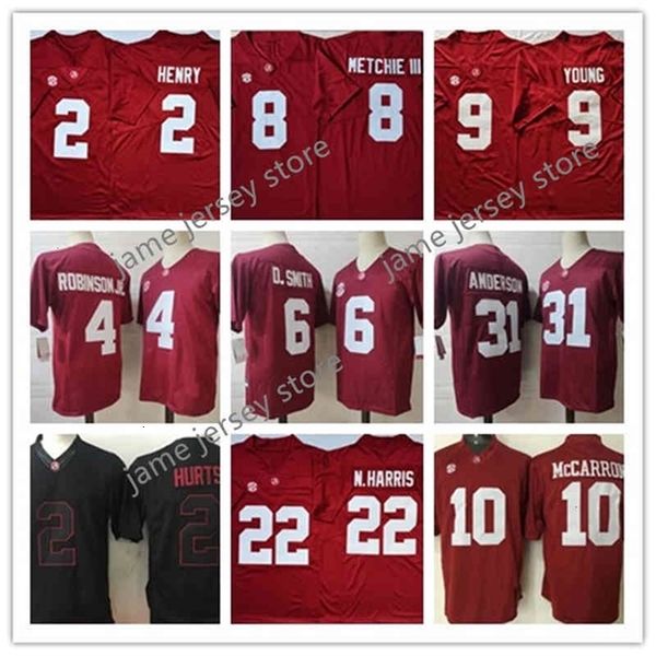 

c202 mens college playoff alabama crimson tied football jersey 9 young 2 jalen hurts 2 derrick henry ridley 4 robinson jr. 8 metchie iii 12, Black